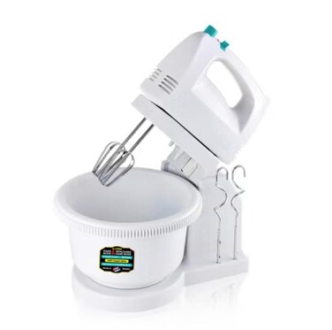 Electric Stand Mixer 2L White, 2-in-1 Hand Mixer with Stand &amp; Bowl, 5 Speed Food Mixer with Dough Hooks and Beaters for Baking, Whipping, Mixing Eggs, Cake Batter &amp; Dough