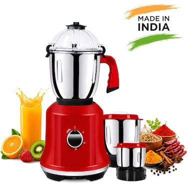 3 Jar Heavy Duty Mixer Grinder Made in India – Powerful Electric Kitchen Blender, 1.5L Blender Jar, 1.5L Stainless Steel Grinder, 0.5L Chutney Jar, 3 Speed Settings, Pulse Function, Chrome Knobs