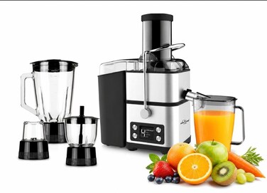 Professional 4 in 1 Heavy Duty Digital Juicer Machine, 6 Speed Control with Self-Cleaning Function, Wide Mouth Stainless Steel Juice Extractor with Juice & Pulp