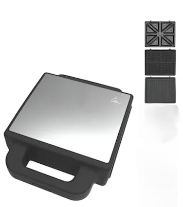 3 in 1 Sandwich Maker with Interchangeable Plates, Non-Stick Sandwich, Waffle & Grill Maker, Easy-to-Clean Removable Plates, Compact Snack Maker for Home Kitchen