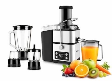 Heavy Duty 4 in 1 Juicer Blender, Digital Display, 6-Speed Electric Juice Extractor, Stainless Steel Wide Mouth Juicer with Self-Cleaning for Fruits &amp; Vegetables