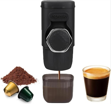 Mini Portable Espresso Coffee Maker, Fast Manual Coffee Brewer Compatible with Ground Coffee & NS Capsules for Home, Office, Travel & Camping