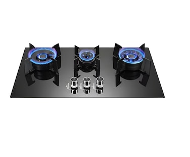 3 Burner Gas Cooktop, Black Tempered Glass Gas Stove with Flip Burner, Thermocouple Safety Protection, High Efficiency 3 Burner Hob, Durable Built-In Kitchen Cooker