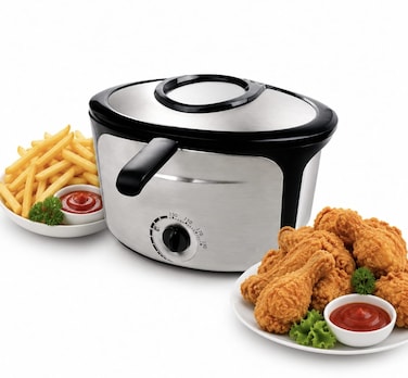 Deep Fryer 1.5L Stainless Steel with Viewing Window, Adjustable Temperature Control, Detachable Enamel Oil Tank, Filter Basket, Electric Fryer for French Fries, Chicken, Fish &amp; Home Kitchen