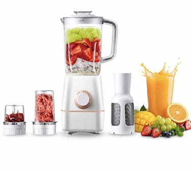 3 in 1 Blender, 1.5L BPA-Free Blender Jar with Chopper & Grinder, Powerful Copper Motor, Juice Filter & Strainer, Multi-Function Kitchen Blender for Fruits, Vegetables & Spices