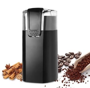 Coffee Bean Grinder with 60g Grinding Capacity, Stainless Steel Blades &amp; Transparent Lid, Adjustable Grind Control, Compact Electric Spice Grinder for Coffee Beans, Nuts, Herbs and Dry Spices &ndash; Black