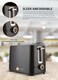 2 Slice Toaster 700W with Bread Slots, Safety Eject Button, Removable Crumb Tray, Black Plastic Housing with Stainless Steel Finish, Compact Breakfast Toaster for Toast, Bagels & Waffles