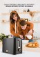 2 Slice Toaster 700W with Bread Slots, Safety Eject Button, Removable Crumb Tray, Black Plastic Housing with Stainless Steel Finish, Compact Breakfast Toaster for Toast, Bagels & Waffles