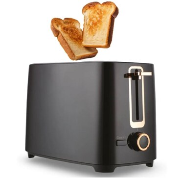 2 Slice Toaster 700W with Bread Slots, Safety Eject Button, Removable Crumb Tray, Black Plastic Housing with Stainless Steel Finish, Compact Breakfast Toaster for Toast, Bagels & Waffles
