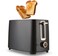 2 Slice Toaster 700W with Bread Slots, Safety Eject Button, Removable Crumb Tray, Black Plastic Housing with Stainless Steel Finish, Compact Breakfast Toaster for Toast, Bagels & Waffles