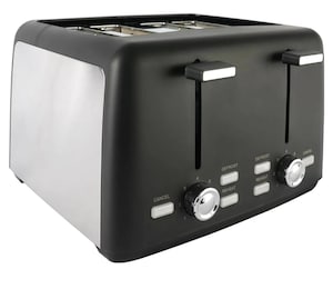 4 Slice Bread Toaster 1600W, Electric Breakfast Toaster with 4 Slots, 6-Level Browning Control, Reheat & Defrost Functions, Removable Crumb Tray, Matte Black Finish