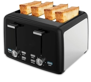 4 Slice Electric Toaster 1600W with 4 Bread Slots, Adjustable Browning Control, Reheat and Defrost Functions, Removable Crumb Tray & Stylish Matte Black Finish for Home Kitchen