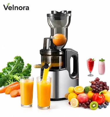 Heavy Duty Slow Juicer, Masticating & Centrifugal Cold Press Juicer, 130mm Extra Wide Feed Chute, High Juice Yield, Powerful Motor, Juice Extractor for Fruits & Vegetables, Easy to Clean