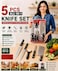 5 in 1 Kitchen Knife Set with Chef Knife, Bread Knife, Utility Knife, Paring Knife & Vegetable Peeler, Stainless Steel Sharp Blades, Ergonomic Handles, Multi-Purpose Cooking Knife Set