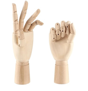 2 Pack 12 Inch Wooden Artist Mannequin Hands – Left & Right Flexible Wooden Hand Models for Drawing, Sketching, Painting, Anatomy Study, Home Office Decor & Art Display