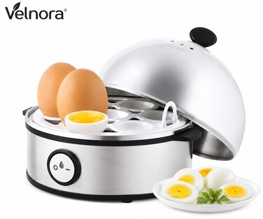 Rapid Egg Cooker – 7 Egg Boiler Slots, Stainless Steel Automatic Egg Steamer for Hard, Soft & Medium Eggs – One-Touch Operation with Auto Shut-Off – Fast & Easy Egg Maker