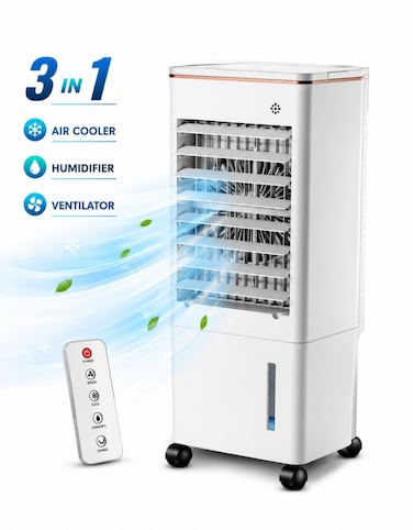 2 in 1 Portable Air Cooler with 17L Water Tank, 4 Ice Packs, 3-Speed Control, Wide-Angle Oscillation, High-Efficiency Evaporative Cooling &amp; Caster Wheels