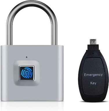 قفل بصمة الإصبع مع مفتاح الطوارئ - قفل ذكي مقاوم للماء والصدأ للاستخدام الداخلي والخارجي - قفل أمان عالمي