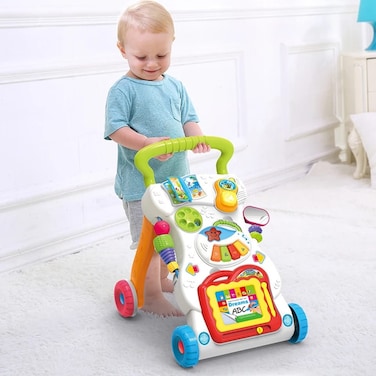 Baby Walker Learning Trolley for 1+ Year Old - Adjustable Speed Musical Walking Training Car Toy