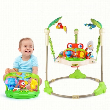 Rainforest Jumperoo Baby Walker Bouncer - Interactive Rocking Chair with Discovery Center, Lights &amp; Sounds