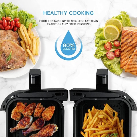 Dual Basket Air Fryer &ndash; 9QT 2800W XL Air Fryer with Independent Temperature Control, Sync Finish &amp; Dual Cook, Shake Reminder &amp; Dehydrate Function (Grey)
