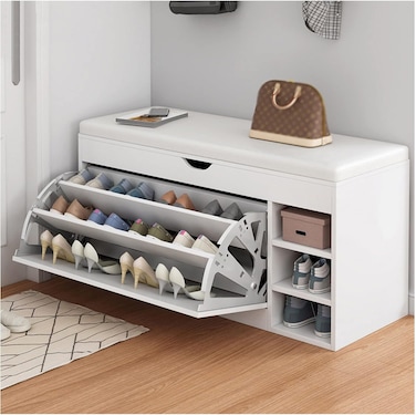 Multi-Functional Shoe Storage Bench &ndash; Entryway Shoe Cabinet with Soft Cushion Seat, Hidden Storage, and Sturdy Design &ndash; Space-Saving Shoe Changing Stool