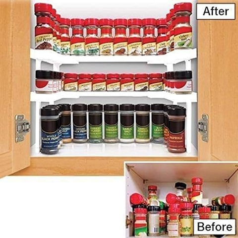 Adjustable Spice Shelf Organizer &ndash; Multi-Use Kitchen Spice Rack, Makeup &amp; Cosmetics Counter Stand, Bathroom Organizer with Sturdy Construction