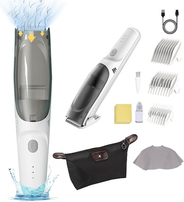 ماكينة قص شعر الأطفال مع مكنسة كهربائية - ماكينة قص شعر فائقة الهدوء ومقاومة للماء للأطفال، آمنة ولطيفة، لا تسبب الفوضى، ماكينة قص شعر كهربائية قابلة لإعادة الشحن