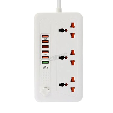 3 Outlet Power Strip with USB - Universal Extension Socket, Surge Protector with 3 AC Outlets and 2 USB Ports, Compact and Portable for Home, Office, Travel