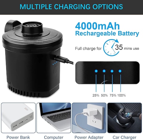 Electric Air Pump for Air Mattress - High-Powered Portable Inflator/Deflator with 3 Nozzles for Air Beds, Pool Floats, Inflatable Boats, Sleeping Bags