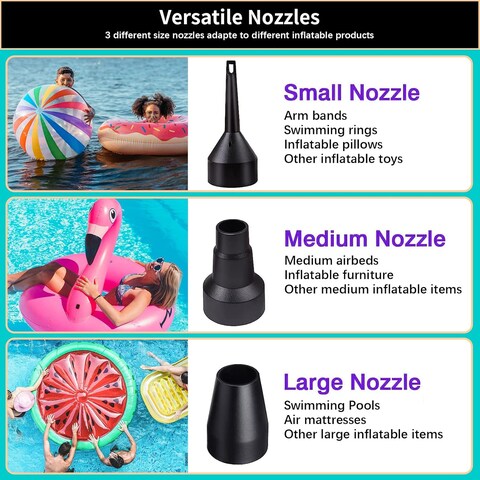 Electric Air Pump for Air Mattress - High-Powered Portable Inflator/Deflator with 3 Nozzles for Air Beds, Pool Floats, Inflatable Boats, Sleeping Bags