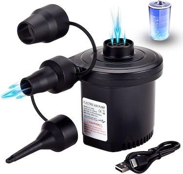 Electric Air Pump for Air Mattress - High-Powered Portable Inflator/Deflator with 3 Nozzles for Air Beds, Pool Floats, Inflatable Boats, Sleeping Bags