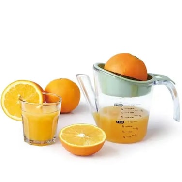 Manual Citrus Juicer with Built-in Measuring Cup &ndash; Multi-Function Lemon, Orange &amp; Lime Squeezer with Ergonomic Handle, Non-Slip Base, and Easy-Pour Spout