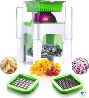 قطاعة خضروات متعددة الوظائف 4 في 1، قطاعة قلي، مفرمة ومقطعة حلزونية - قطاعة بصل وبطاطس وخضروات وفواكه ممتازة لتحضير وجبات سريعة وسهلة