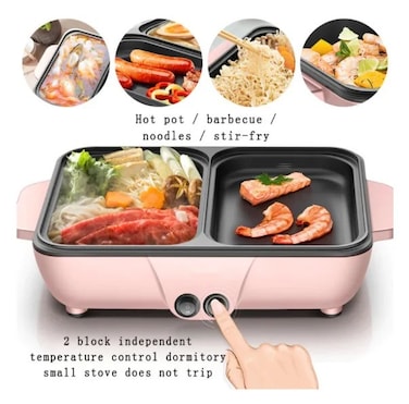 2-in-1 Mini BBQ Electric Grill &amp; Korean Hot Pot &ndash; Compact Smokeless Indoor Grill &amp; Hotpot for Family, Parties, and Outdoor Events
