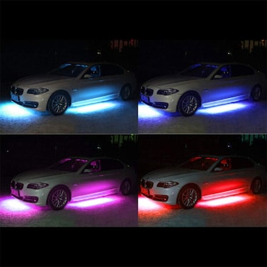 شريط إضاءة LED نيون ساطع أسفل السيارة - إضاءة LED نشطة للأسفل مع موسيقى RGB وصوت، 8 ألوان، جهاز تحكم عن بعد، نظام إضاءة للسيارة مقاوم للماء