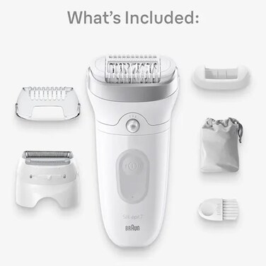 آلة إزالة الشعر Braun Silk-épil 7 SE 7-041 للاستخدام الجاف والمبلل - إزالة الشعر اللاسلكية للنساء، 40 ملقط MicroGrip، رأس عريض، SmartLight، رأس ماكينة حلاقة وتشذيب، +4 ملحقات