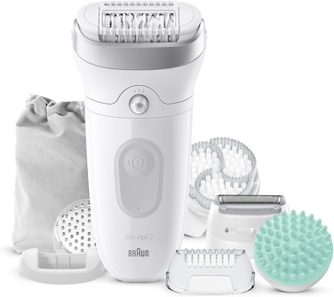 Braun Silk-&eacute;pil 7 SkinSpa 7-081 &ndash; All-in-One Wet &amp; Dry Epilator for Women, 40 MicroGrip Tweezers, Exfoliation Brush, Massage Pad, Wide Epilation Head,
