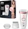 Braun Epilator Silk-&eacute;pil 9 SkinSpa 9720 &ndash; Wet &amp; Dry Cordless Epilator with Exfoliation Brushes, 40 MicroGrip Tweezers, Skin Massager,  Pink/White

