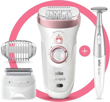 Braun Silk-&eacute;pil SES 9890 SensoSmart Wet &amp; Dry Epilator with 4 Extras &ndash; Trimmer, Pouch, Shaver, and Exfoliation Brush &ndash; Cordless Epilation for Smooth Skin &ndash; White
