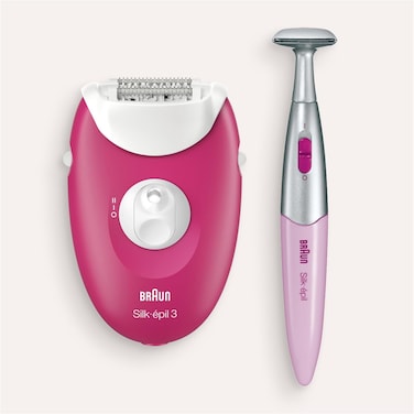 Braun Silk-&eacute;pil 3-420 Epilator for Long-Lasting Hair Removal, 20 Tweezers, Bikini Styler, Wet &amp; Dry Use, Smooth Skin for Up to 4 Weeks &ndash; White/Pink
