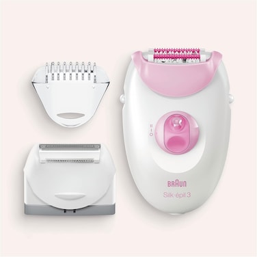 Braun Silk-&Eacute;pil 3270 Epilator for Long-Lasting Hair Removal, 20 Tweezers, 3 Extra Attachments, Wet &amp; Dry Use, Smooth Skin for Up to 4 Weeks &ndash; White/Pink
