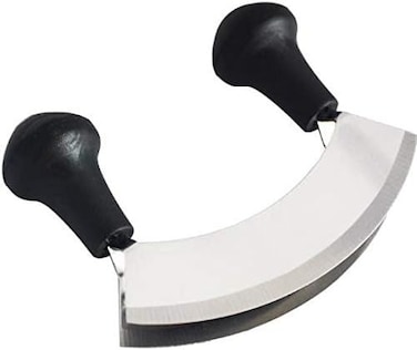Double Handle Crescent Chopper Blade Mezzaluna Knife &ndash; Rocker Pizza Cutter &ndash; Heavy Duty Stainless Steel Kitchen Cutter for Herbs, Vegetables, Pizza, and More