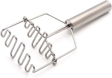 هرس البطاطس اليدوي - هرس خضروات من الفولاذ المقاوم للصدأ عالي التحمل للبطاطس وأطعمة الأطفال والمزيد - سهل التنظيف ومتين - أداة مطبخ فضية