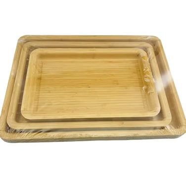 Wooden Natural Bamboo Serving Tray Set of 3   Elegant Home Kitchen Restaurant Food Trays, Eco-Friendly, Sturdy, Versatile, Easy to Clean,