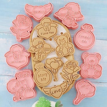 8-Piece Valentine&rsquo;s Day Cookie Cutter Set &ndash; Heart, Love, Cupid &amp; Romantic Shapes &ndash; Plastic Fondant Cookie Cutters for Baking, Cake Decorating,