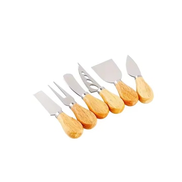 Cheese Knife Set &ndash; 6-Piece Stainless Steel &amp; Wooden Handle Cheese Knives for Cutting, Spreading &amp; Serving &ndash; Butter Spreader, Fork, Flat Shovel, Slicer &amp; Spatula