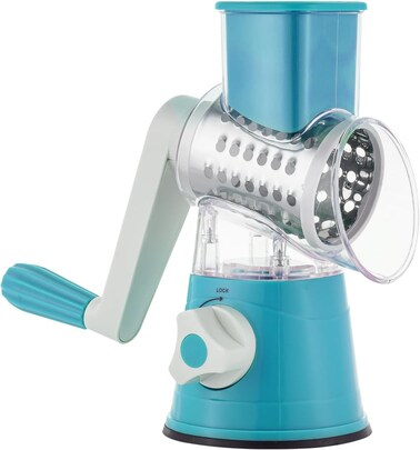 Drum Cheese Grater 3-in-1 Rotary Shredder &amp; Slicer   Handheld Vegetable Cutter for Cheese, Carrots, Potatoes, Cucumbers, Nuts &amp; More &ndash; Easy Manual Operation