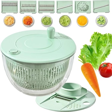 Large Salad Spinner &amp; Vegetable Chopper  6-Blade Lettuce Dehydrator, Fruit Spinner &amp; Strainer  Multipurpose Spin Chopper with Cutting Board for Easy Meal Prep
