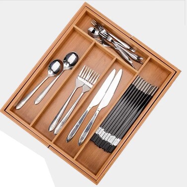 صندوق تخزين السكاكين من الخيزران، منظم أدوات المائدة للمطبخ الفاخر، صندوق تخزين عيدان تناول الطعام وأدوات المطبخ، حل تخزين أنيق وصديق للبيئة ومتين للمطبخ